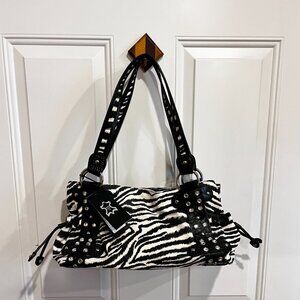 M.C. Marc Chantal Zebra Black/White Genuine Leather Shoulder Handbag Purse NWT